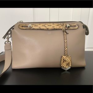 Fendi calfskin handbag, taupe with snakeskin trim